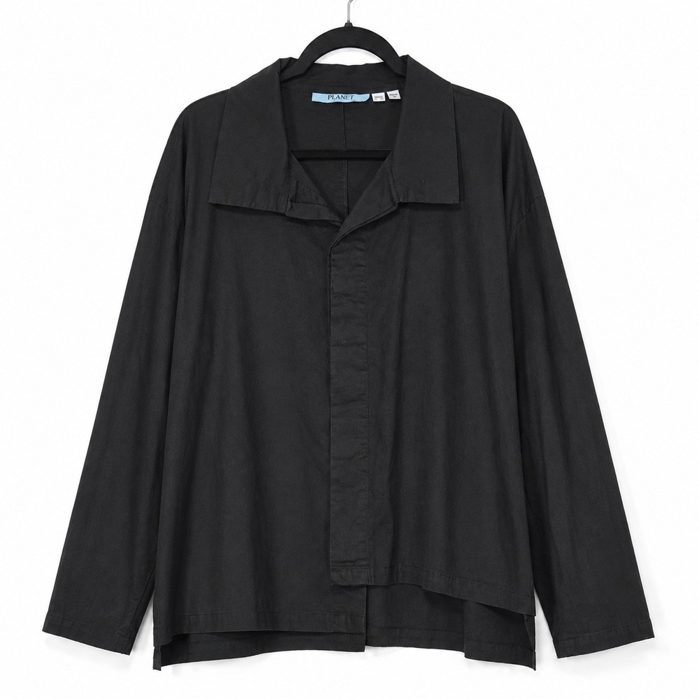 Planet Top Womens One Size Black Oversized Boxy Lagenlook Minimalist USA Button